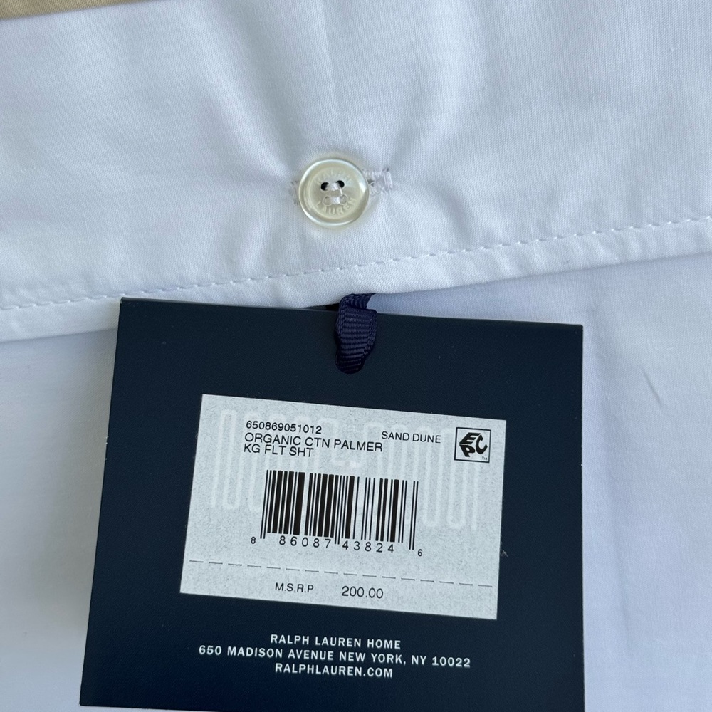 Ralph Lauren Palmer Percale King Flat Sheet Organic Cotton 464TC White NWT - Picture 6 of 8